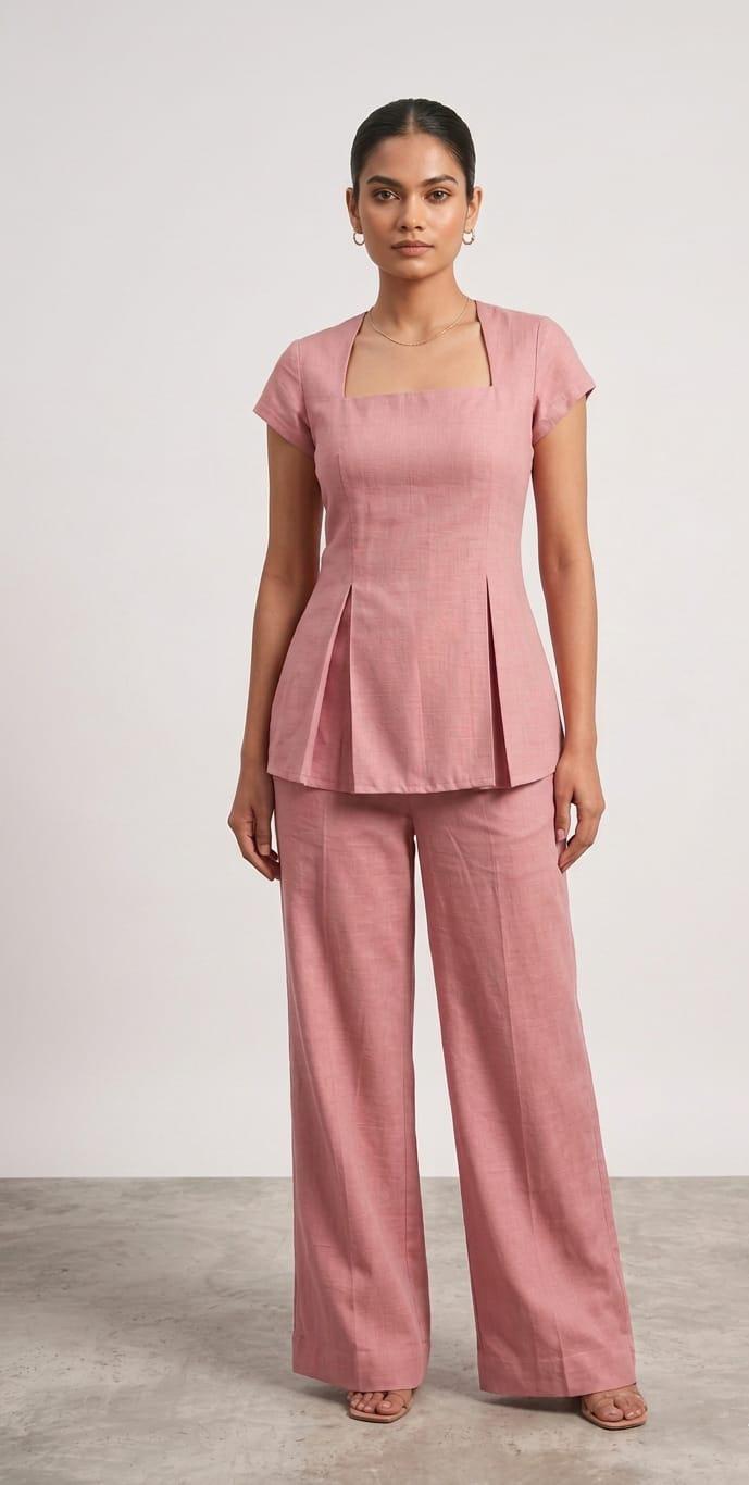 Dusty Rose Pleated Peplum Set