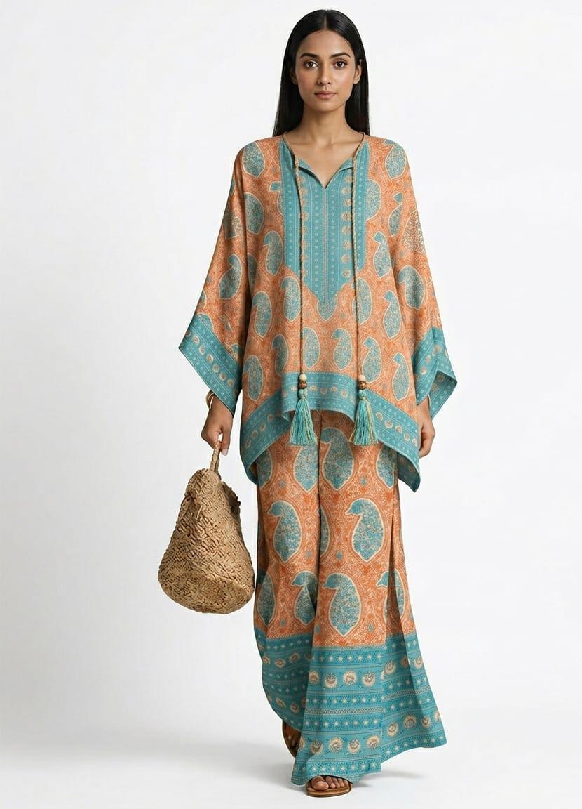 Bohemian-style Kaftan and Pant Co-ord Set