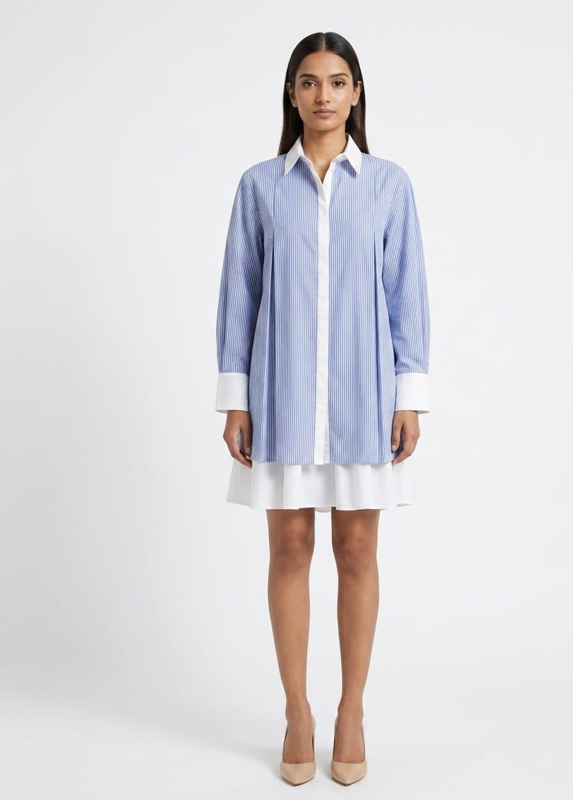 Blue & white striped shirt with balloon skirt