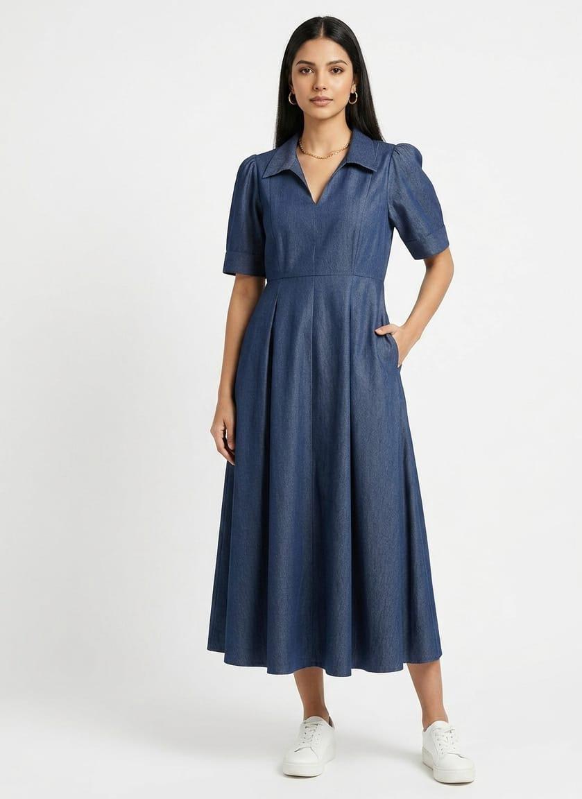 Indigo Denim Flare Dress