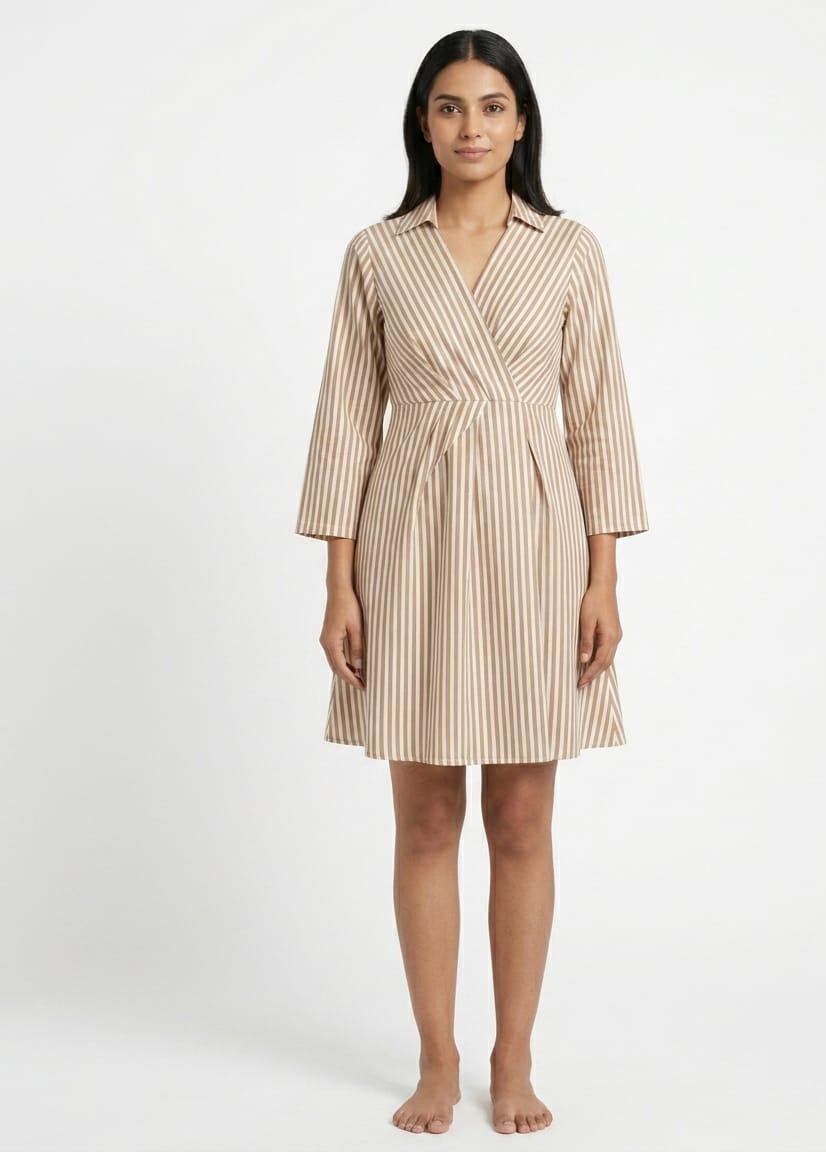 Monochrome Striped Wrap Dress