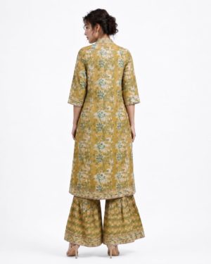 Mustard Floral Printed Kurta and Sharara Set with Dupatta